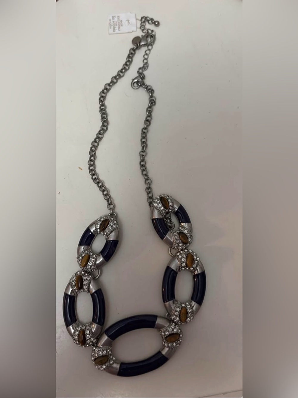 Lia Sophia Navy, Silver and Amber Link Necklace